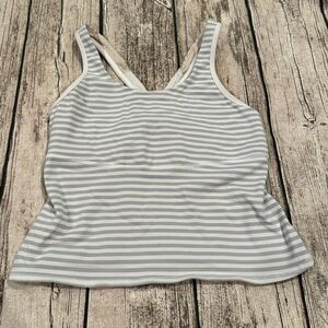Lululemon Crop Tank With Built in Bra; Grey and White Striped Size 6